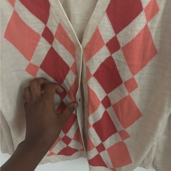 New York Co. Cardigan Sweater Argyle XL Beige Button Front Lightweight Office - Picture 5 of 6
